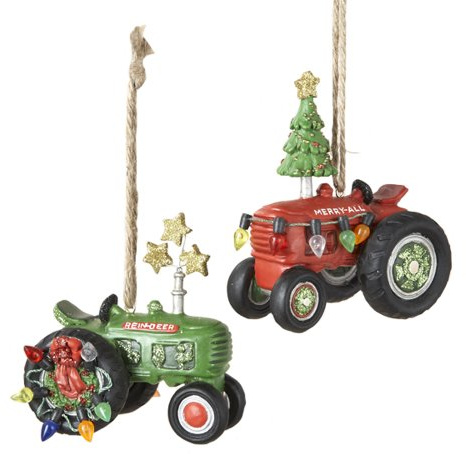 Kurt Adler 3-1/4-Inch Resin Tractor Ornament, Set of 2