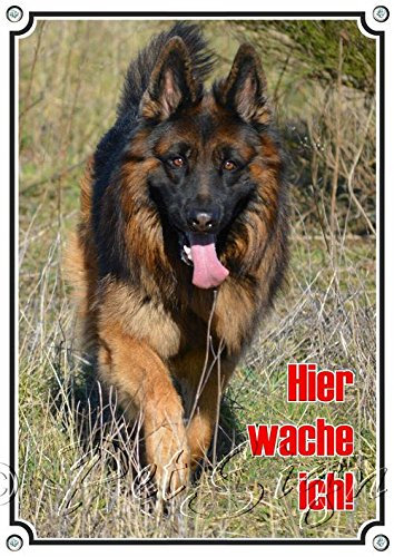 Petsigns Hundeschild Deutscher Schäferhund Langhaar - Warnschild aus Metall, DIN A5