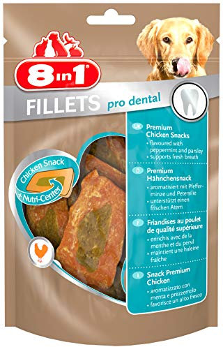 8in1 Fillets Pro Dental Hunde-Snack mit Hähnchen, funktionale Leckerlis für Hunde, unterstützt einen frischen Atem, 80 g Beutel