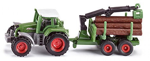 siku 1645, Fendt Traktor mit Forstanhänger, Metall/Kunststoff, Grün, Inkl. 6 Baumstämmen, Vielseitig einsetzbar