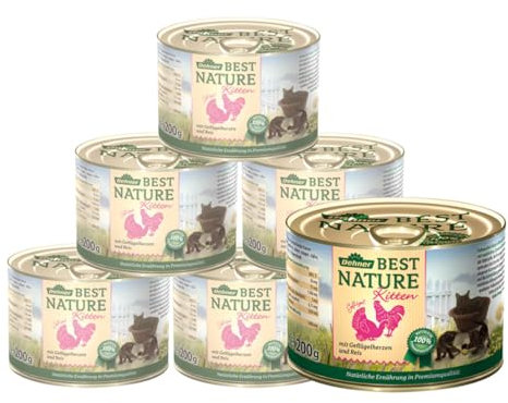Dehner Best Nature Katzenfutter Kitten, Geflügelherzen und Reis, 6 x 200 g (1.2 kg)