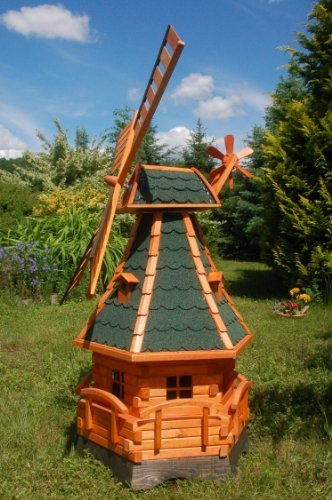 Deko-Shop-Hannusch Moulin à Vent à roulement et éclairage Solaire à LED 1,4 m Vert