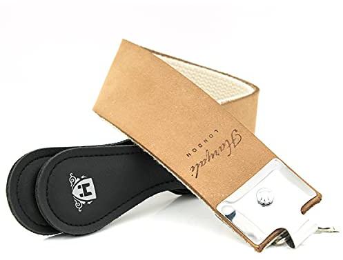 Haryali London Razor Sharpener - Genuine Leather Strop With Handles - Double Sided Knife Sharpener - Zero Waste Straight Razor