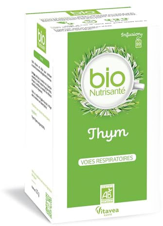 Vitavea BioNutrisanté - Infusion Thym BIO 100% Naturelle - Apaise la Gorge, Dégage les Voies Respiratoires, Défenses Naturelles - 20 sachets - Vitavea