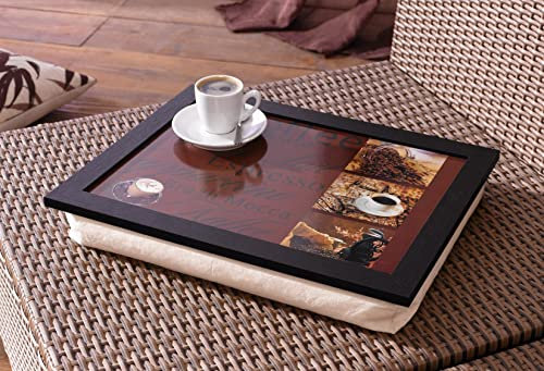 Dekoleidenschaft Knietablett Kaffee 43x33x7 cm mit Kissen, Laptoptablett, Betttablett, Schoßtablett, Notebooktablett, Laptopkissen, Notebookkissen, Kissentablett, Sofatablett