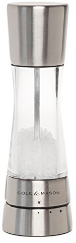 Cole & Mason Derwent Edelstahl Salzmühle, Einstellbarem Keramik-Mahlwerk, Edelstahl/Acryl, 190mm, Precision+