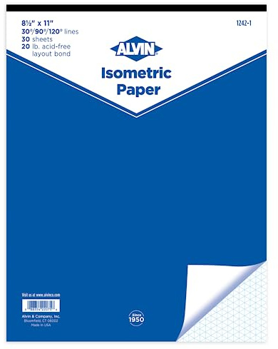 ALVIN Isometric Paper Pad 30 Sheets of 8 1/2 x 11 Model 1242-1, Drafting and Graph Paper, 20 Pound Acid-Free
