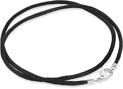 MATERIA Damen Halsband Samt schwarz Textil 2mm 925 Silber Karabiner 8 Längen #K26, Länge Halskette:42 cm