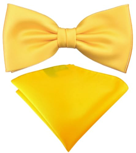 TigerTie Satin Fliege + Einstecktuch Uni einfarbig + Geschenkbox