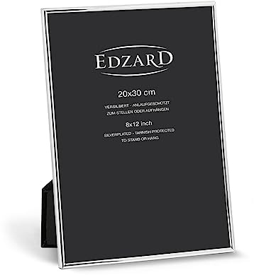 EDZARD bildram Genua för foto 20 x 30 cm (ca DIN A4), ädel silverpläterad, missfärgningsskyddad, med sammetsbaksida, inkl. 2 hängare, fotoram för att ställa och hänga upp