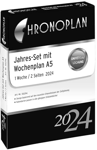 Chronoplan 50294 kalenderinlägg 2024 (årsuppsättning A5 (148 x 210 mm), ersättningskalendarium för mötesplanerare, veckoplanerare, för detaljerad veckoplanering, 1 vecka på 2 sidor, med universell