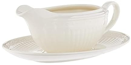 Mikasa Italian Countryside Gravy Boat and Saucer Set, White - DD900-742
