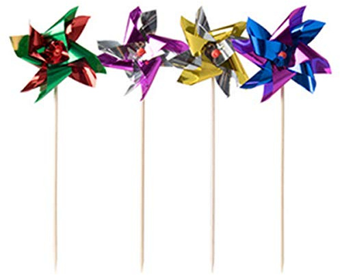 Papstar Deko-Picker / Partyspieße Windmühle (100 Stück) 17.5 cm, farbig sortiert, aus Holz und Aluminium, für Eisbecher, Cocktails, Kindergeburtstage, Partydeko, #16688