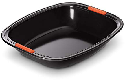 Le Creuset Bandeja asadora antiadherente alta, 33 x 29 cm, resistente a ácidos, revestimiento de acero al carbono, Gris/Naranja, 94100539000000