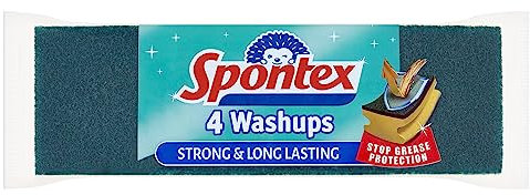 Spontex Washups General Purpose Sponge Scourers | 6.8 x 4 x 8.6cm | Pack of 4