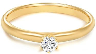 Trilani Damen Ring 925/- Sterling Silber gelbgold | gelbvergoldet 14 Karat, Solitärring, Zirkonia, weiß, Brillantschliff