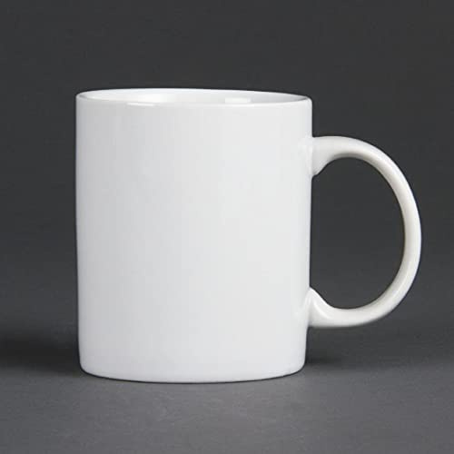 Olympia Whiteware Tasses Standard en Porcelaine Blanche 284 ml - Entièrement Vitrifiées avec Bords Roulés - Résistant au Lave Vaisselle - Paquet de 12