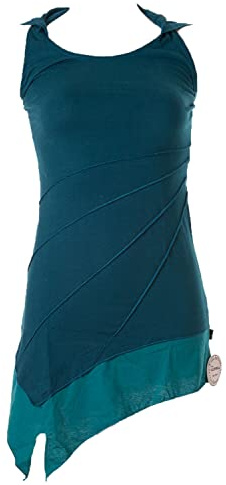 Vishes - Alternative Bekleidung - Asymetrischer Neckholder aus Baumwolle mit Zipfelkapuze - zweifarbig türkis 42