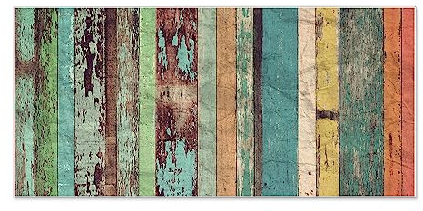 banjado Magnettafel weiß 78 x 37cm / Magnetwand Metall/Magnetpinnwand als Memoboard/Pinnwand Magnettafel Küche, Büro, Kinderzimmer inkl. 4 Magnete & Montageset - Motiv Bunte Bretterwand