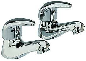 Deck Mount Modern Basin Lever Taps - Pair of Basin Taps for Bathroom Basin & Kitchen - Basin Taps for Hot and Cold Water - Suitable for Both High and Low-Pressure Systems - Polished Chrome