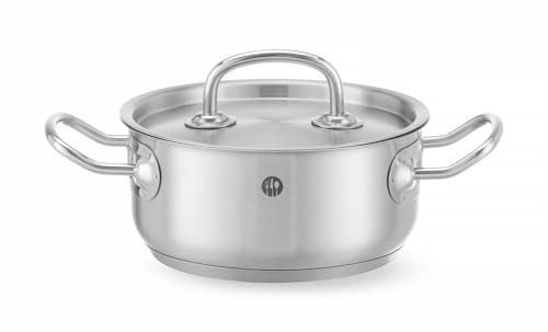 HENDI Marmite, basse, couvercle avec trous de vapeur, pot de cuisson, casserole, braisière, faitout, convient à toutes les sources de chaleur, lavable au lave-vaisselle, 1.4L, ø160x(H)75mm, inox