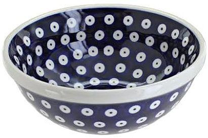 Blue Rose Polish Pottery - Blue Dots Cereal/Soup Bowl - 6.5 Diameter - Great Bowl for Everyday Dinnerware, Casual Dinnerware, or Formal Dining