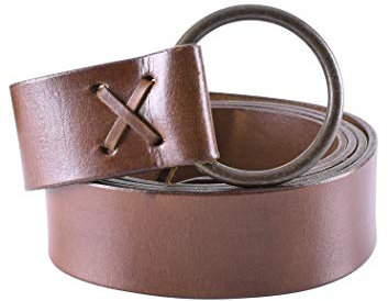 Battle-Merchant Mittelalter Ledergürtel mit Messingring – Braun/Brown 150 cm / 59 Inch