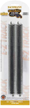 Bachmann Trains Snap Fit E-Z Track® 10 Straight Track (6/Card) Nickel Silver Rails Gray Roadbed – N Scale