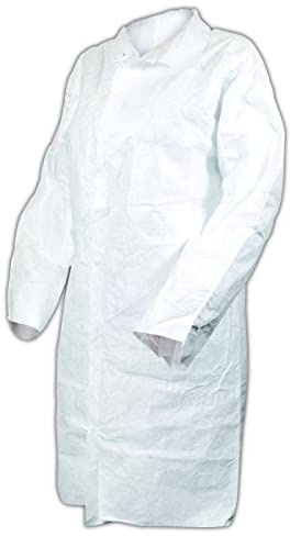 DuPont Tyvek Disposable Lab Coat with Collar and Two Patch Pockets, Medium, White (Case of 30)