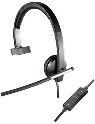 Logitech H650e Cuffie Cablate, Mono Con Microfono a Cancellazione di Rumore, USB, ‎Controlli in Linea, Indicatore LED, Compatibili con PC/Mac/Laptop, Nero