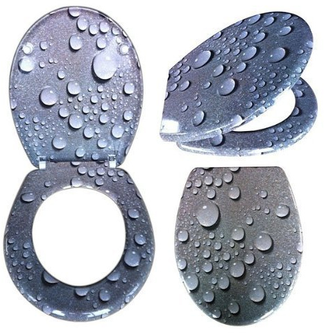 Hayrets Toilettendeckel Duroplast mit Absenkautomatik, WC-Sitz mit Grey Drops Motiv und leichter Reinigung, Klodeckel passend für handelsüblichen WC-Becken, Belastung der Klobrille 150kg