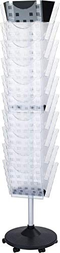 helit H6255802 - Prospektbodenständer drehbar „the giant grid“, 30 Taschen, DIN A4, glasklar / silber | DIN A4, 30 Taschen, Glasklar/silber für Flyer, Broschüren und Informationsmaterial