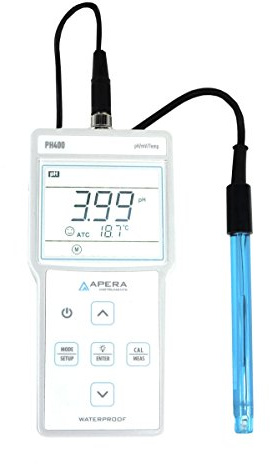 Apera Instruments PH400 Portable pH Meter Kit with Pre-mixed Buffers, 0.01 pH Accuracy, 0-14.00 pH Measuring Range, 3-Point Auto Calibration, 3' Probe