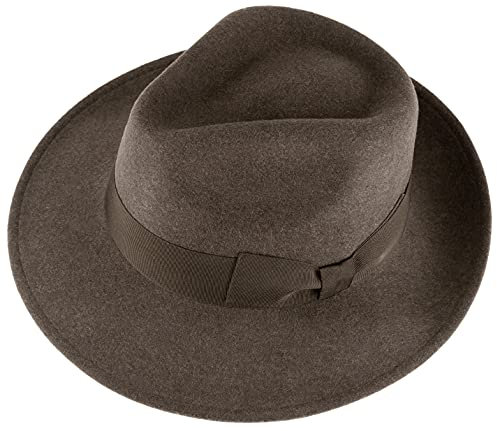 Alpenleder Hut Palermo – Handgefertigt Braun Wollfilzhut – Wasserfester Fedora Wollhut Outdoor Trilby rollbar Damen Herren (Größe S (55-56cm), Saddle Brown)