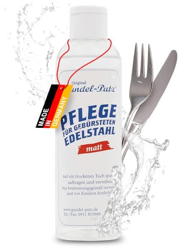 Gundel-Putz - Edelstahlpflege Edelstahlreiniger für gebürsteten Edelstahl - Reinigung & Politur - Edelstahlmittel schützt vor Fingerabdrücken, entfernt Fett & Schmutz - für Edelstahl, Chrom, Aluminium