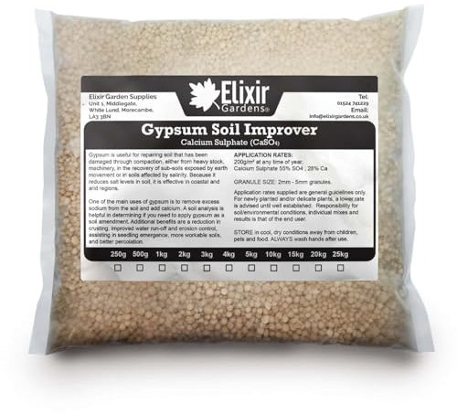 Elixir Gardens Gypsum | Calcium Sulphate Clay Breaker Agricultural Grade Natural Soil Improver | Homogenous Granule Wind Resistant | Various Sizes 250g-25kg | (10kg) | Treats 50sqm
