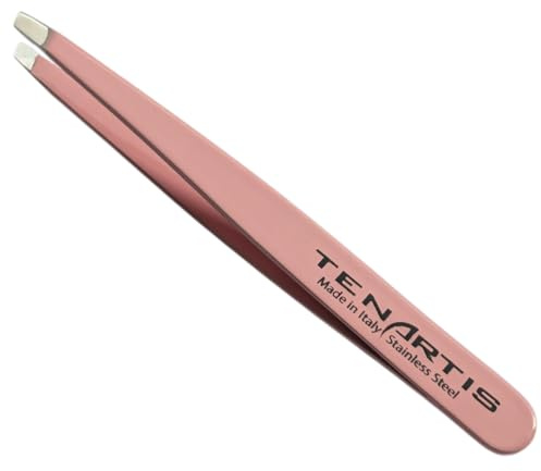 Tenartis 189 Pinzette per Sopracciglia Professionale, Obliqua Inox Rosa con Custodia in PVC - Made in Italy