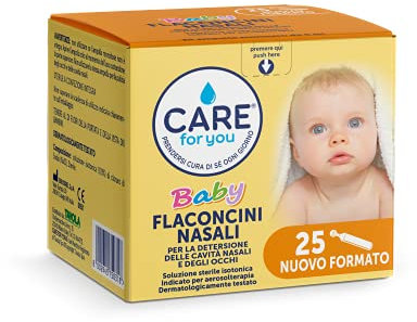 CARE for you, Flaconcini Nasali Baby - Lavaggio Nasale Bambini , Soluzione Sterile Isotonica, Adatto Anche per Neonati ed Adulti, Flaconcini Monodose, 25 flaconi x 5ml