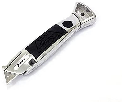 Janser Flipper 3000 Teppichmesser-Set mit 40 Profi-Klingen (20 Haken- & 20 Trapezklingen), Metallklingen, Kunststoffgriff, Gelb