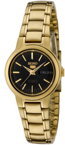 Seiko Women's SYME48 Seiko 5 Automatic Black Dial Gold-Tone Stainless Steel Watch