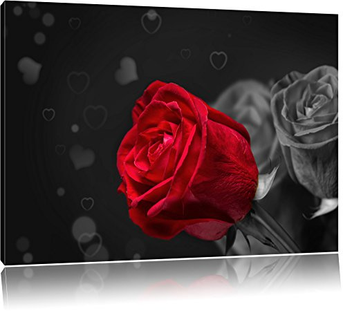 Pixxprint rote Rosen zum Valentinstag B&W, Größe: 60x40cm, Leinwandbild, fertig gespannt, Wandbild, Dekoration, Kunstdruck, kein Poster