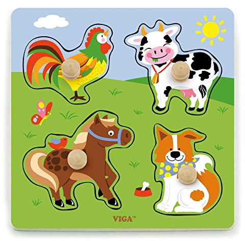 Viga Toys - 50839 - Big Wooden Knob Puzzle - Farm Animals