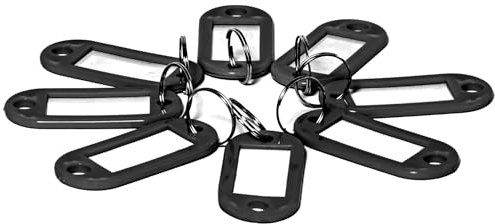 D.RECT - 10 Stück Schlüsselanhänger, Kunststoff-Schlüsselanhänger mit Schlaufen, Schlüsselanhänger mit Fenster, Personalisierter Schlüsselanhänger, Schwarz