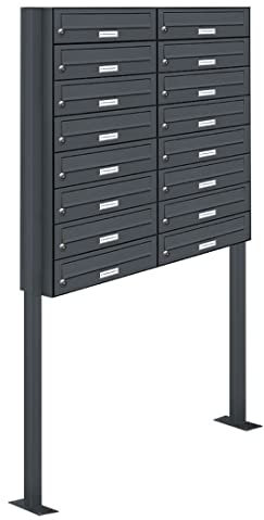 AL Briefkastensysteme 16er Briefkasten als Standbriefkasten, 16 Fach Briefkastenanlage in Anthrazitgrau RAL 7016 Postkasten modern
