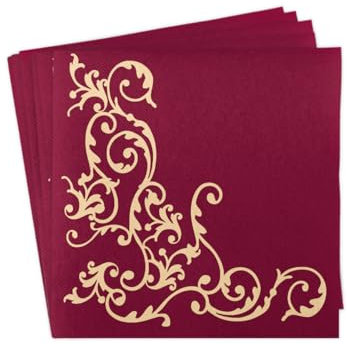 Unbekannt 50 Servietten, stoffähnlich, Airlaid 1/4-Falz 40 cm x 40 cm Ornaments Bordeaux Creme für Hochzeit Verlobung besondere Anlässe