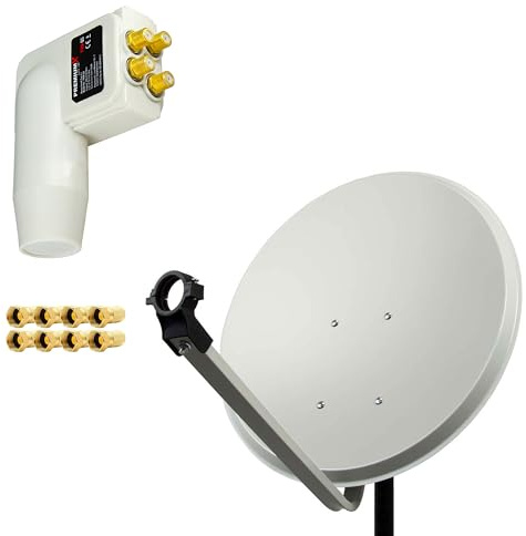 PremiumX Satelliten-Komplettanlage 60cm Satellitenschüssel SAT Antenne Satellitenantenne Quad LNB 8X F-Stecker bis 4 Teilnehmer