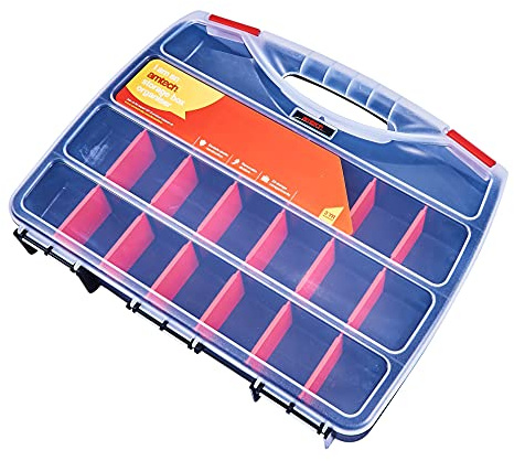 Amtech - Screw Storage Organiser Box, 23 Compartment Storage Box with Adjustable Dividers for Screws, Fixings, Drill Bits & Small Parts, Portable Tool Box Organiser (380 x 310 x 60mm)