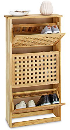 Relaxdays Scarpiera in Legno di Noce Massello 104.3 X 55 X 20.2 cm, Ideale Pure per Montaggio a Parete, Naturale, marrone