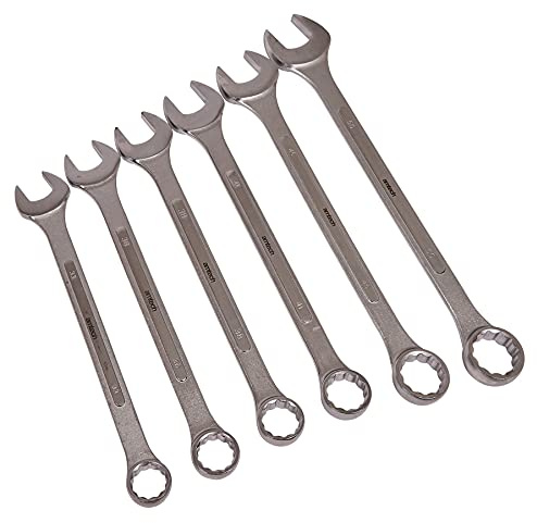 Amtech 6pc Jumbo Combination Metric Spanner Set (32 50 mm), Drop-Forged Heat-Treated Steel with Chrome Finish and Storage Clasp for Heavy-Duty Work
