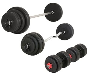 TrainHard 90 kg till 150 kg hantelset av skivstång, curlhantel, hantelstång, viktskivor, plastvikter (90 kg)